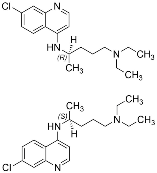 Fichier:Chloroquine (énantimères R,S).png